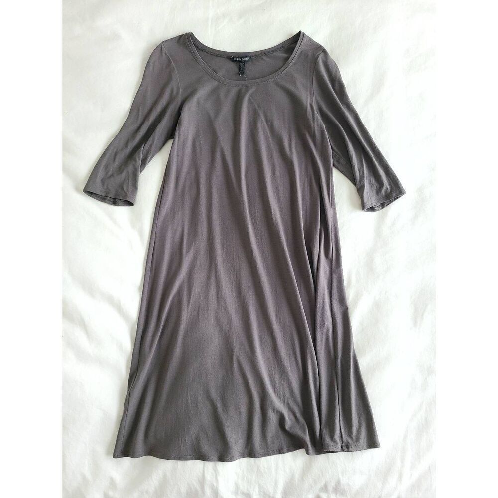 Eileen Fisher Womens Scoop Neck 3/4 Sleeve Casual Dress Gray Size P/S
